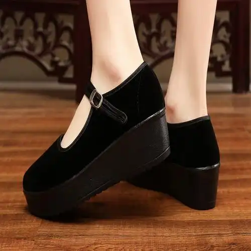 晋述老北京布鞋女单鞋上班跳舞软底黑色布鞋女工作鞋舒适厚底妈妈鞋