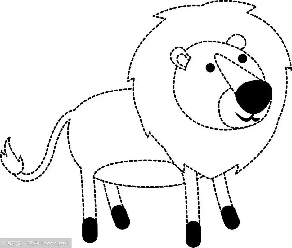 狮子卡通在黑色虚线轮廓