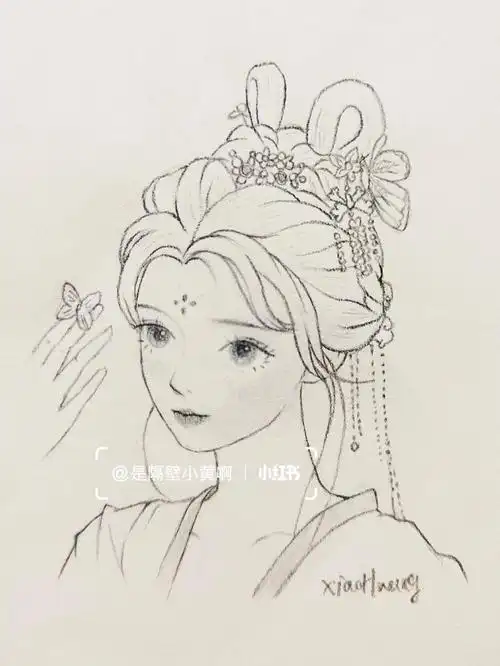 周末啦~今天画个简单的古风少女吧~78使用工具:自动铅笔和4b铅笔