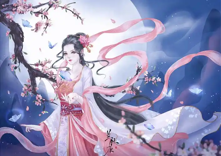 手绘月下美人图