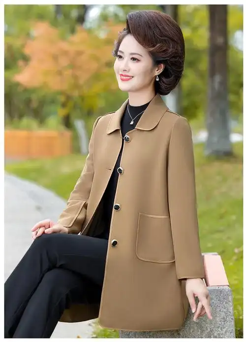 风衣外套妈妈中款四十岁女秋装装休闲洋气中年中长款50岁中老年春秋