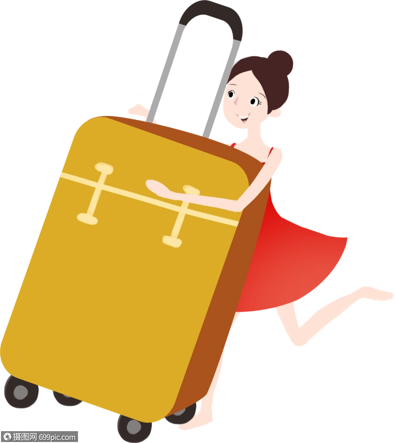 推着行李箱的女孩卡通素材少女