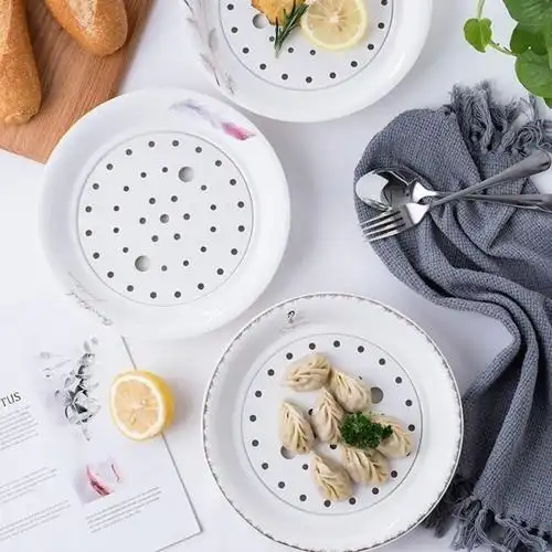 饺子盘沥水双层盘陶瓷大号水饺盘家用骨瓷创意水果盘菜盘托盘蒸盘高档