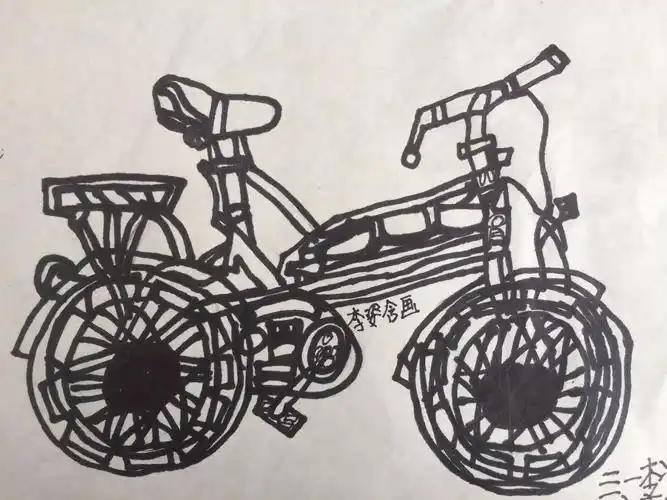 三年级一班学生作品《线描自行车》