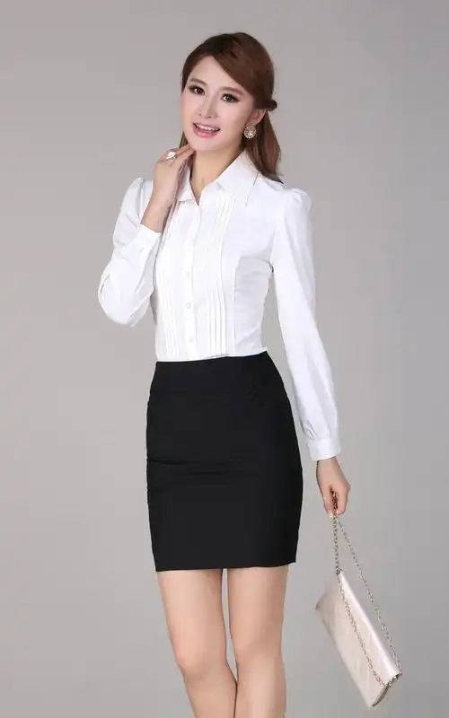 春秋泡泡袖白衬衫女士长袖短修身职业装工作服大码打底上衣正装冬