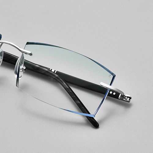 麦丽斯 无框眼镜男超轻蓝光眼镜变色墨镜可配近视度数大明镜片大脸型