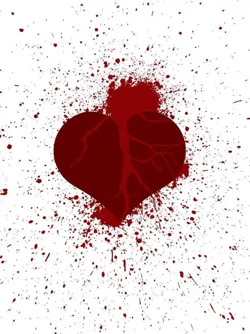 破碎的心,破碎的心与飞溅的血液,矢量图像的插图