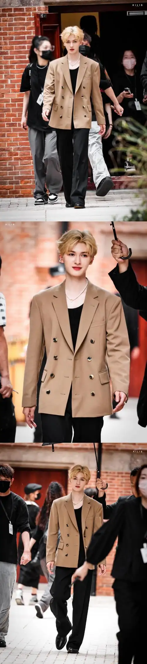 朱正廷棕色西装造型