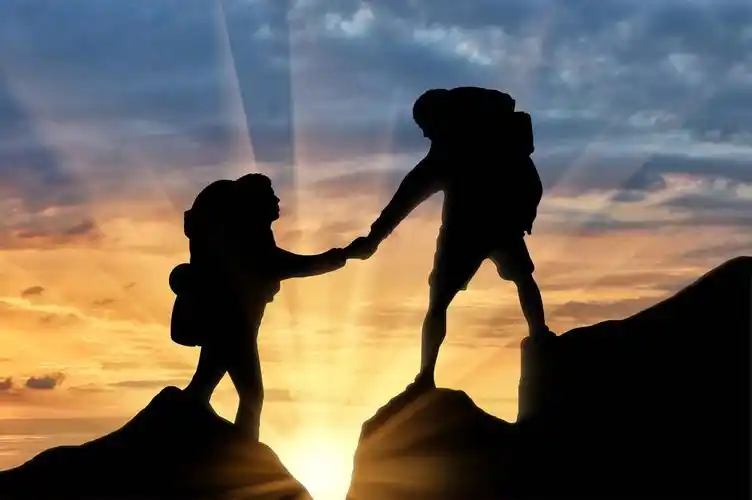 攀登,帮助,登山,向上,日落,概念