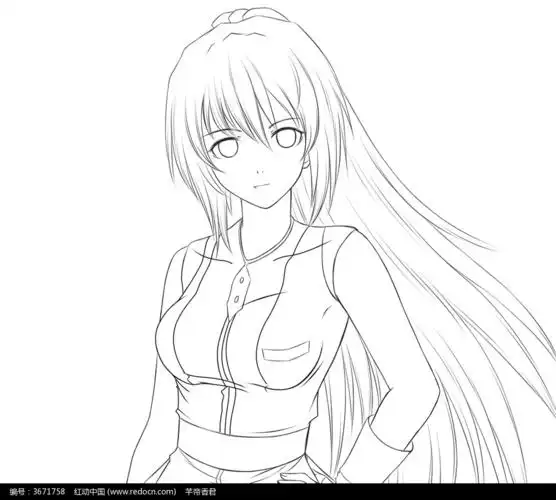 长发美女卡通手绘线稿