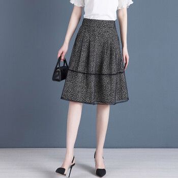 尘碧雪纺碎花纱裙半身裙夏季薄款鱼尾新款短裙女夏半裙裙子 黑色碎花