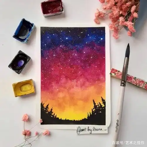 超漂亮的水彩小画,喜欢的话可以试试