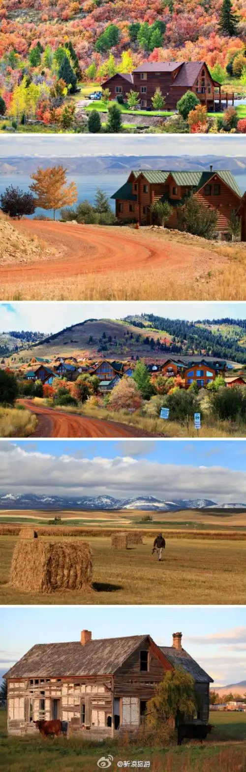 【美国西部乡村】熊湖沿岸一带是丘陵地貌,很多房子建在半山腰之间