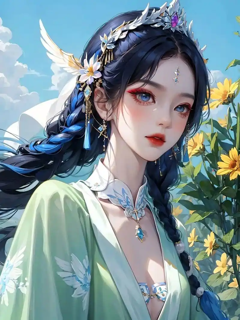 古风高冷御姐 关键词 一个女孩,古风美人,高冷,御姐,蓝色头发,华丽的