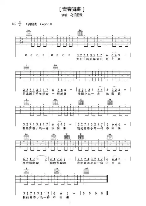 级c调吉他谱简单版王洛宾吉他和弦谱初学者简易弹唱版简谱男生版c调