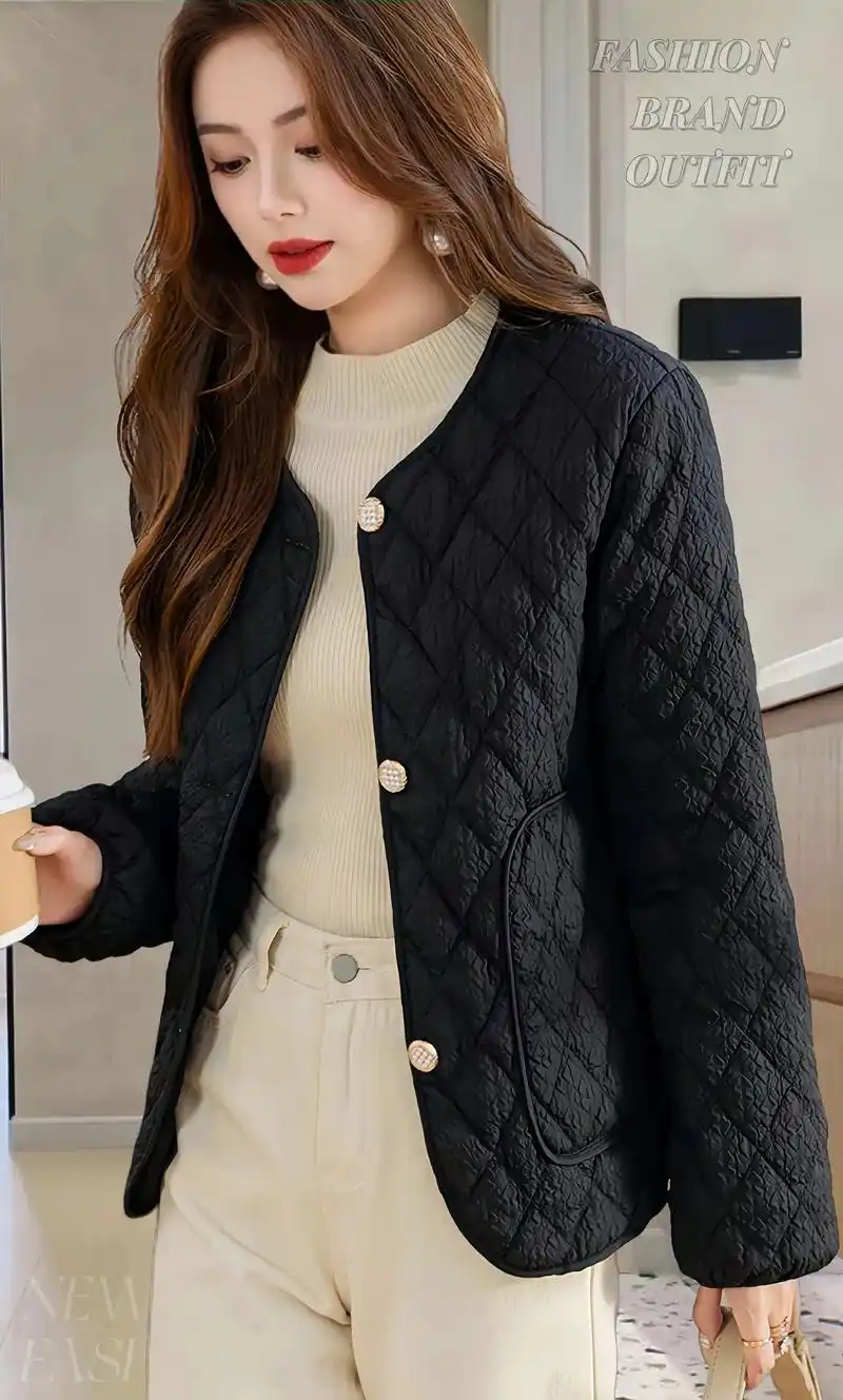 新款薄外套来咯～棉服薄款小香风外套～菱形格夹薄薄