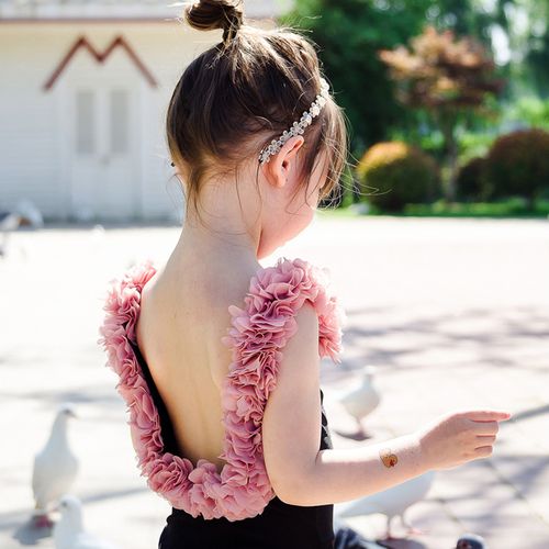 ins儿童比基尼泳装露背花朵连体泳衣宝宝母女亲子女童中大游泳衣