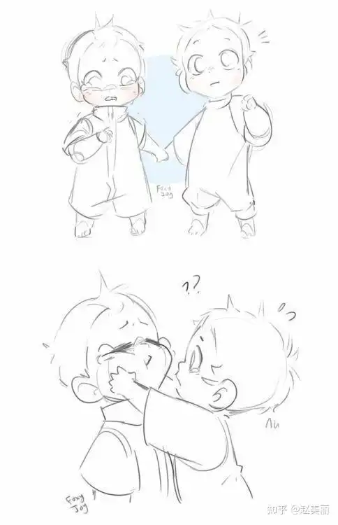 一组q版双人互动模板参考人体素材