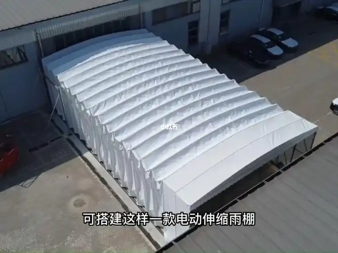 厂房通道之间搭建一款电动伸缩雨棚遮阳挡雨