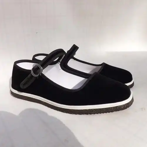 现做塑料底方口一带方口无带黑平绒布鞋男女式布鞋塑料底平底布鞋