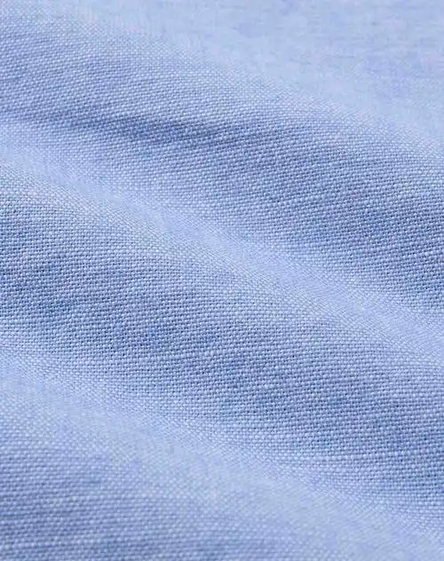 浅蓝色 纯棉素色青年布工装修身长袖衬衫