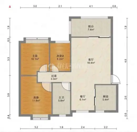 天誉城三房两厅诚心出售满二南北通透间间采光