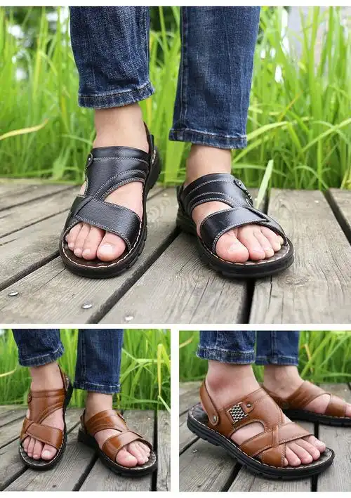 夏季老头海滩防水凉鞋男老人家穿的防滑凉拖鞋男式中老年人沙滩鞋品质