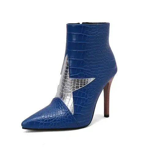 外贸拼色尖头细跟时装女靴欧美风高跟大码短靴34-48-阿里巴巴