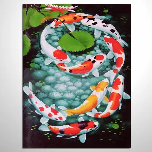油画【年年有余 九如鱼】9 如鱼得水 万事如意 开运 招财 风水挂画