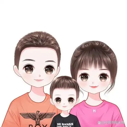 一家三口漫画头像,用手绘的方式记录温馨,甜蜜美好
