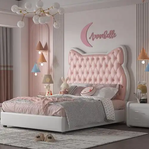 儿童床女孩公主床现代简约创意真皮床网红儿童房间别墅家具少女床