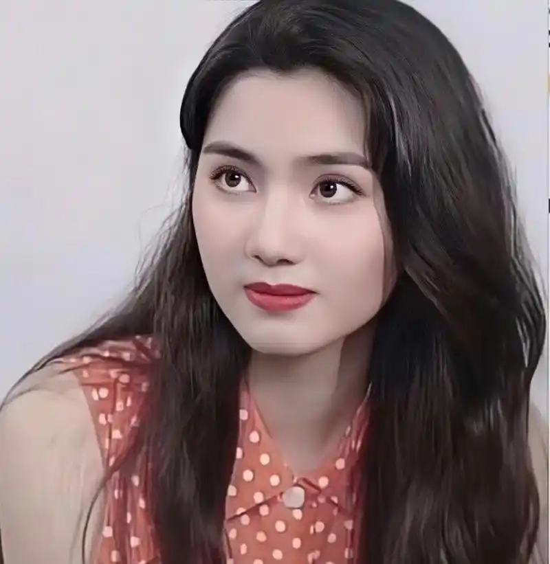 洪欣年轻时是真美,脸上有些婴儿肥属于可爱那类美女,眼窝深邃显得很有