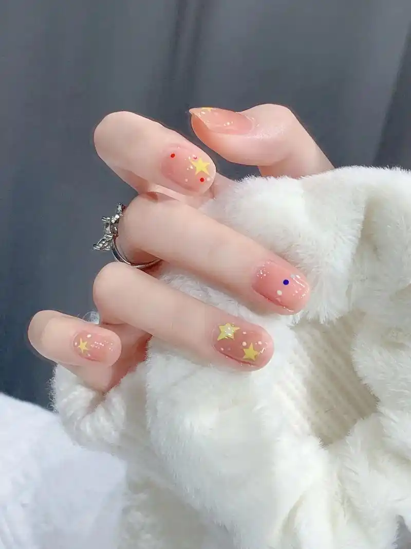 春夏小清新 马卡龙星星贴纸美甲#短指甲也可以这么美 #美甲