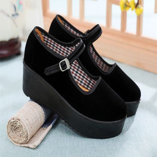 一字扣带工作黑色中年妈妈跳舞鞋老北京布鞋女单鞋上班跳舞软底黑色