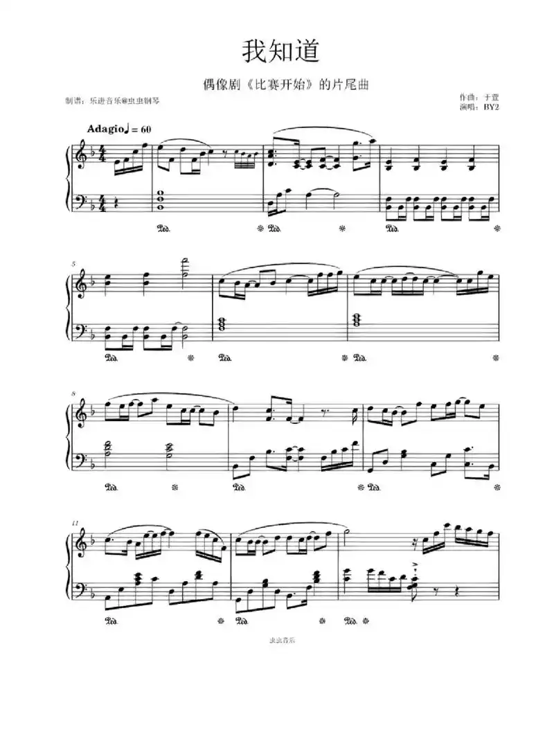 《我知道》#钢琴谱#我知道#by2 - 抖音