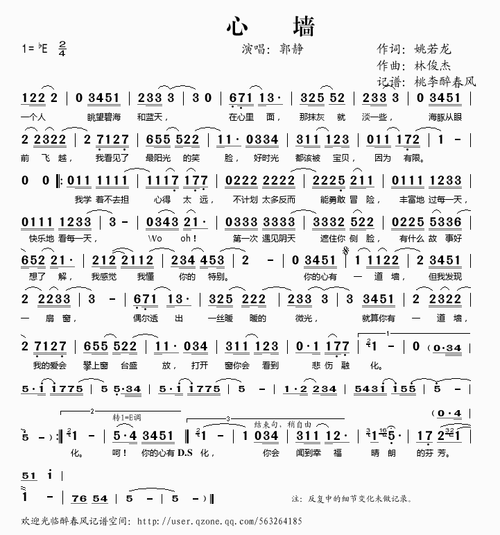 心墙_心墙简谱_心墙吉他谱_钢琴谱-查字典简谱网