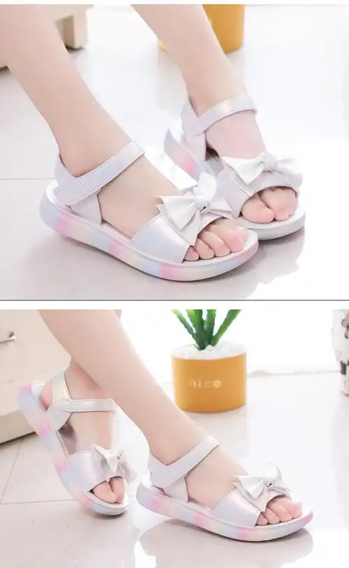 女童凉鞋儿童蝴蝶结时尚女孩子聚氨酯吸膜软底沙滩凉鞋2021夏新款