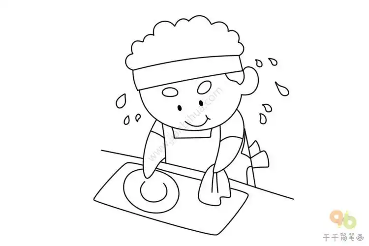 女孩洗盘子的简笔画