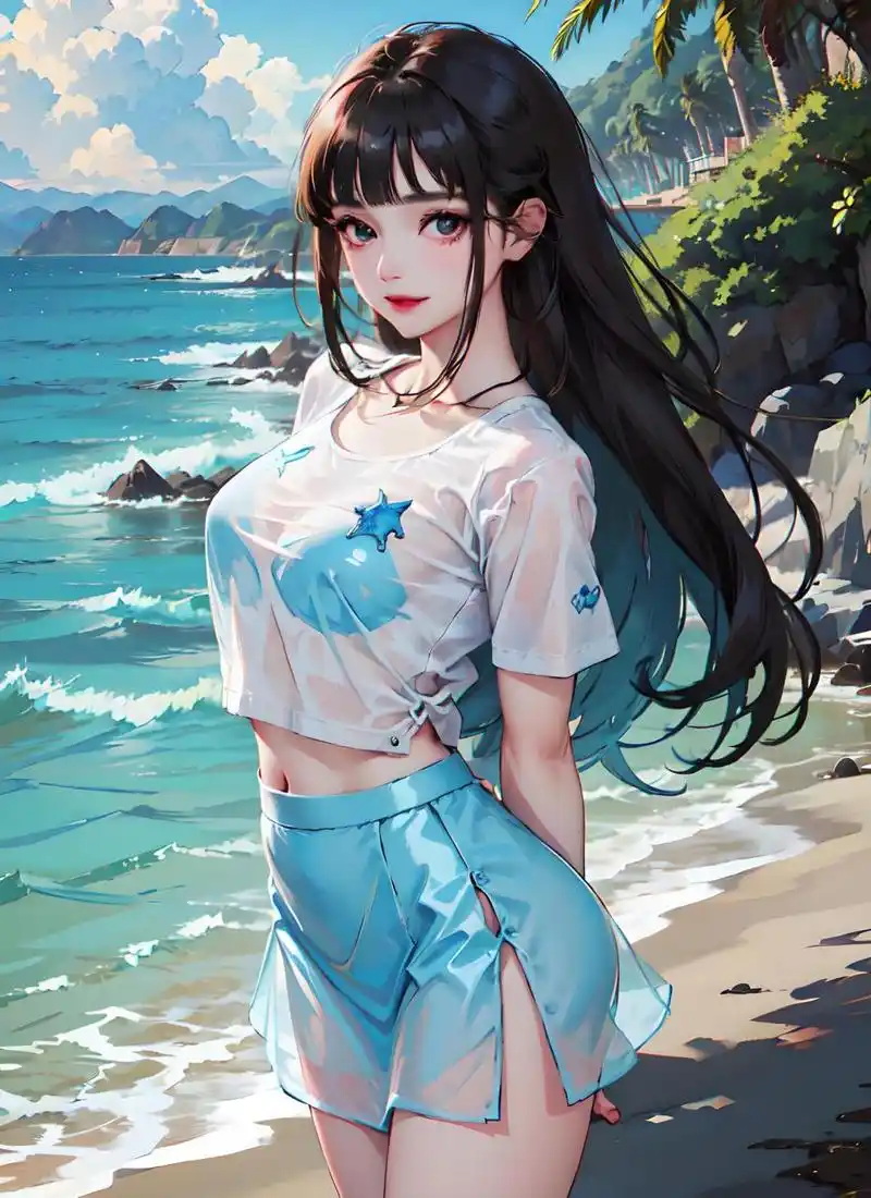 夏日系列--二次元沙滩小姐姐 (2) 二次元海滩边的美少女,在这个二次元