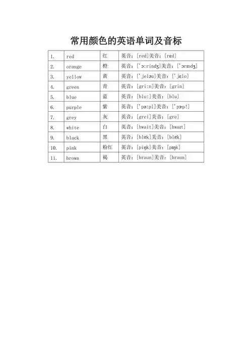 常用颜色英文单词