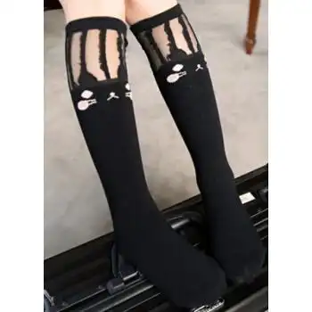 女童中筒袜儿童长筒袜过膝袜宝宝半截袜子高筒袜春秋夏季薄款 黑色