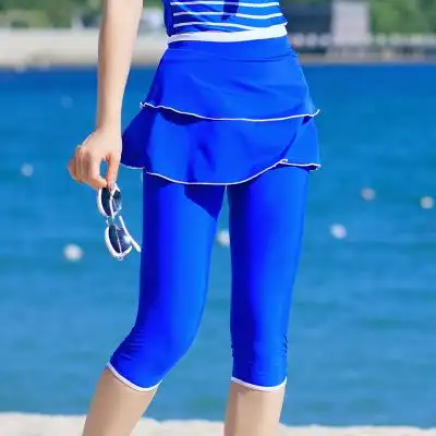 泳裤女 平角加大码保守游泳裤海滩长腿七分泳裤运动防走光游泳裤