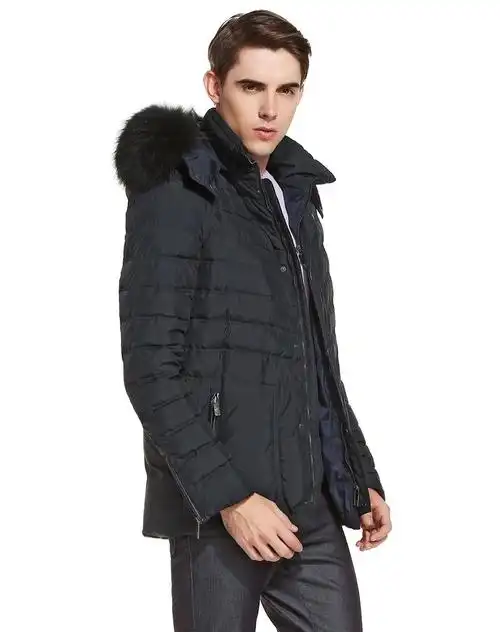 versace collection男装专场 藏青色大气连帽长袖羽绒服