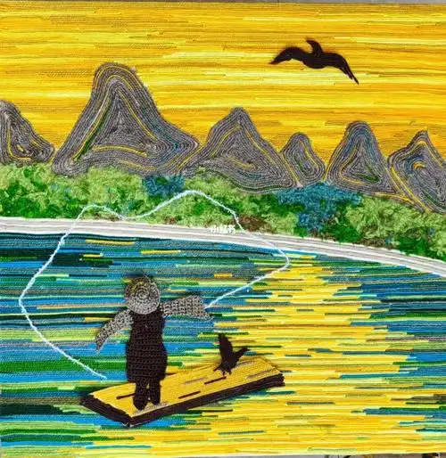 综合材料作品毛线粘贴画