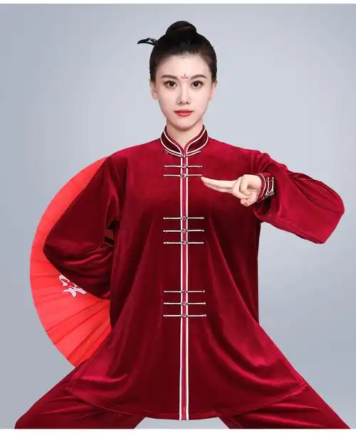 山人运动 金丝绒太极服女 秋冬款加厚武术服表演服中老年男士太极拳
