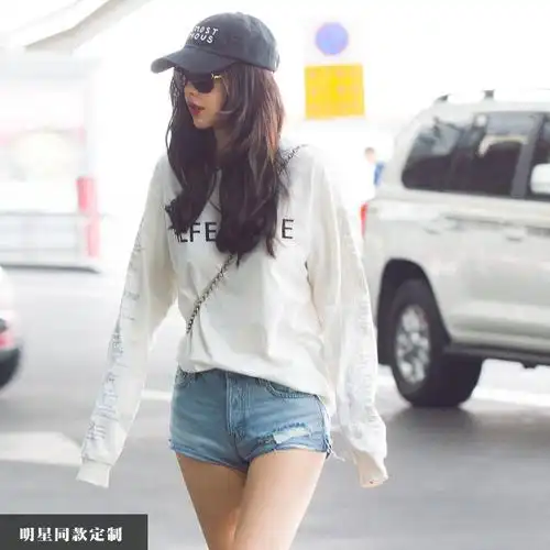 angelababy杨颖明星同款女韩版破洞卷边2019新高腰牛仔显瘦超短裤