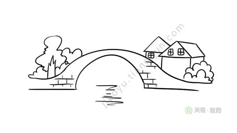 徽派建筑小桥流水儿童简笔画