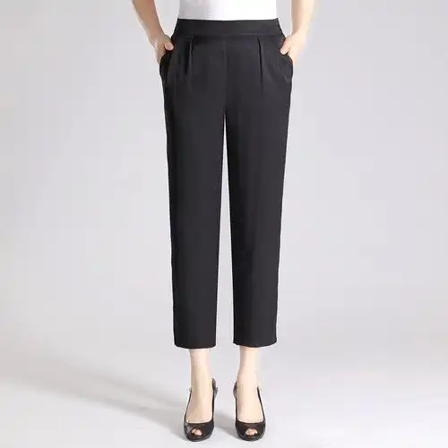 高腰直筒裤妈妈裤子中老年女裤2019新款纯色百搭气质时尚裤子春夏