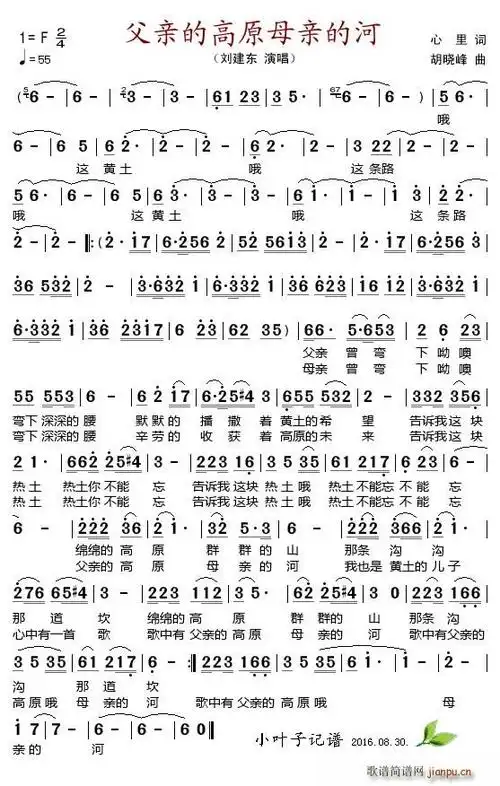 父亲的高原母亲的河 刘建东 歌谱简谱网