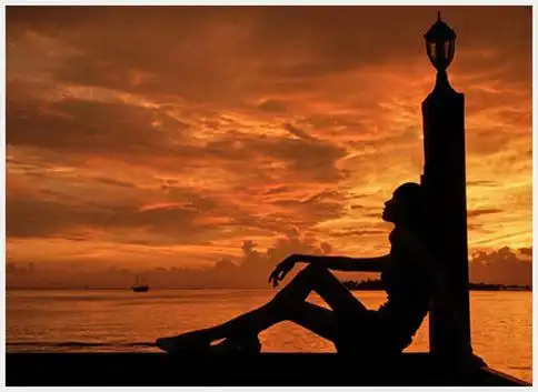 夕阳之下 孤单的人 但要学会如何享用美好的生活